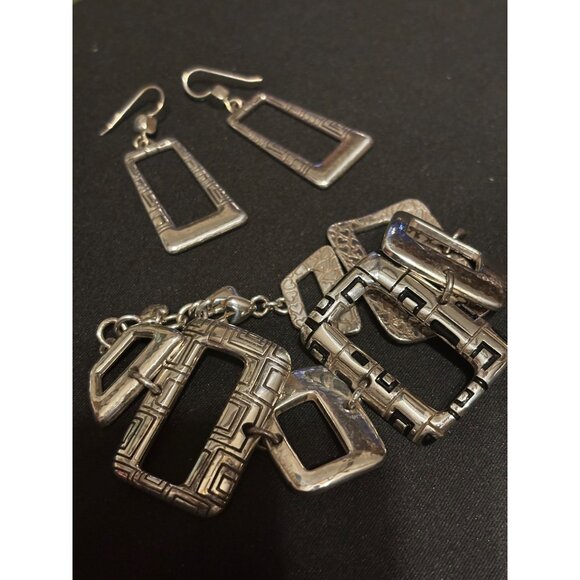 Brighton "Nexux" Silvertone Square Link Bracelet & Earrings Set - Picture 7 of 7